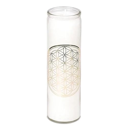 Stearin Kerze Blume des Lebens weiß in glas Glaskerze Ritualkerze von Panotophia