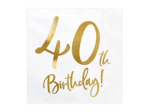 Servietten 40. Geburtstag 33x33 cm 3-lagig 20 Stück Papierservietten Servierten für Geburtstag und Party weiß gold bedruckt von PartyDeco