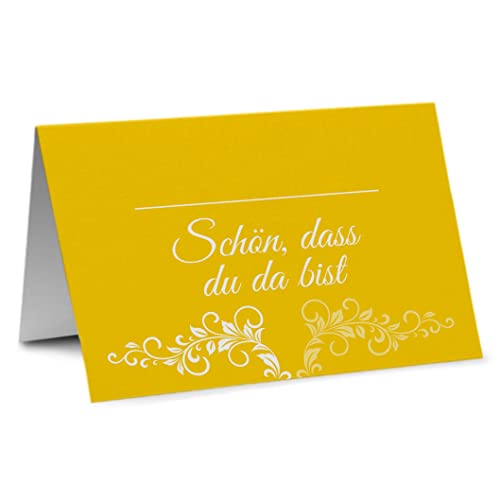 Partycards 50 Tischkarten/Platzkarten DIN A7 für Hochzeit, Geburtstag, Kommunion, Taufe (DIN A7, Ornament Gelb) von Partycards