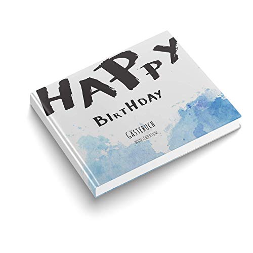 Partycards Gästebuch für Geburtstag personalisiert mit 52 weißen Seiten in DIN A4 quer in Hardcover-Bindung (Happy) von Partycards