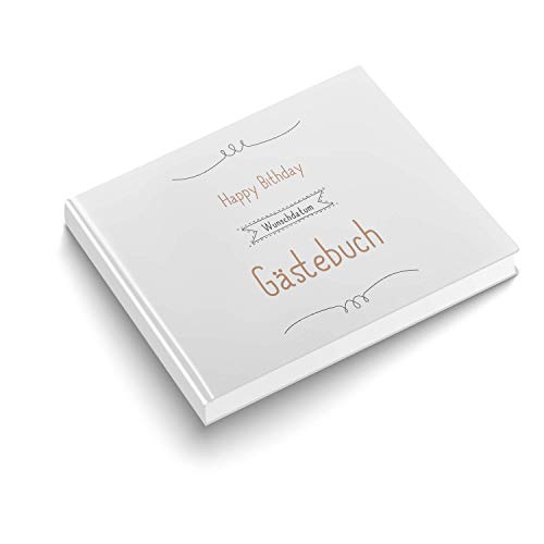 Partycards Gästebuch für Geburtstag personalisiert mit 52 weißen Seiten in DIN A4 quer in Hardcover-Bindung (White) von Partycards