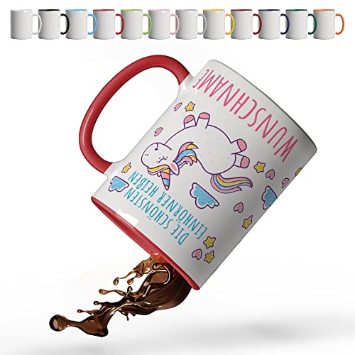 Partycards Keramik Tasse mit Einhorn Motiv, 330 ml, Rot - Perfekt als Einhorn Geschenke für Mädchen, Geschenk für Frauen, Tasse mit Namen personalisiert, Einhorn Tasse Mädchen von Partycards