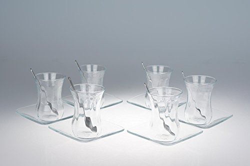 Orginal türkisches Tee Set Teeset 'Basic'/ 6 klassische Gläser/ 6 Rührlöffel (von KD)/ 6 Untersetzer von Pasabahce