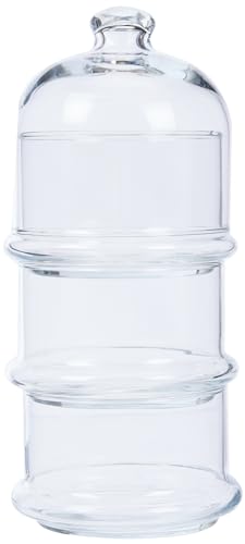 PASABAHCE 488854 Patisserie Basic Set 3 stapelbare Behälter mit Kuppel, Glas, transparent,,12x26 cm von Pasabahce