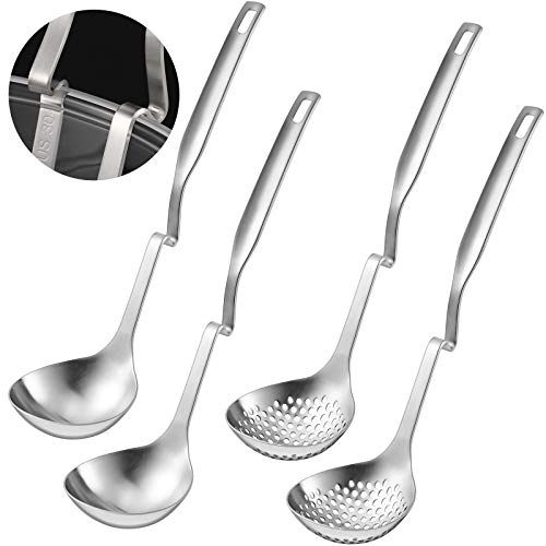 Edelstahl Hot Pot Sieb Scoops Hotpot Suppe Schöpflöffel Löffel Set Skimmer Löffel Schlitz Sieb Schöpfkelle Soßenkelle Sieb Küche Kochutensilien (4) von Patelai