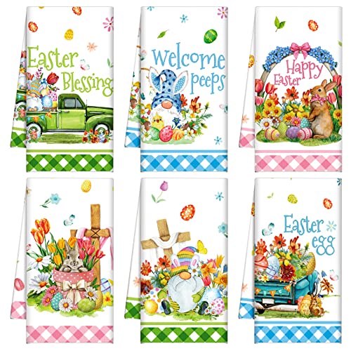 Patelai 6 Stück Oster-Küchentücher Geschirrtücher Saisonales Tuch Geschirrtuch Love Truck Happy Easter Handtuch Be Mine Geschirrtuch Urlaub Tuch Handtuch für Zuhause Einweihungsgeschenk von Patelai