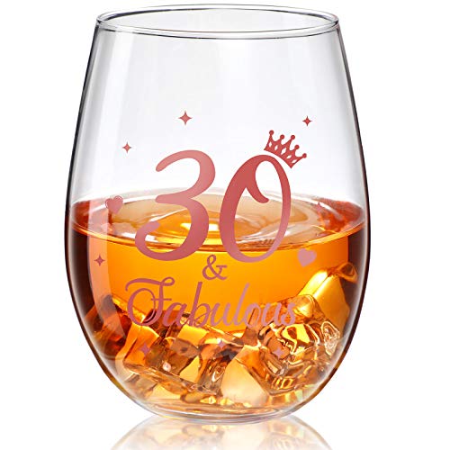 Stammlos Weinglas Roségold Geburtstag Weinglas Geschenk Jubiläum Gläser für Mann Frauen Geburtstag Party Hochzeit Jahrestag Dekorationen, 17 Unzen (30 and Fabulous) von Patelai