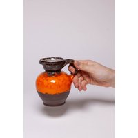 Kleine Fat Lava Krugvase, Jasba Keramik, Blumenvase Aus Den 60Er 70Er Jahren, Space Age Orange Vase von PatinaVienna