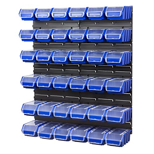 40 teiliges Werkstattwand Lagerregal inkl. Stapelboxen blau Wandplatten Ergobox Plus Deckel Gr. 2 von Patrol