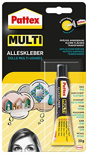 Pattex Multi Alleskleber, für präzise Verklebungen von kleineren Flächen, Lösemittelfrei und geruchsneutral, härtet schnell aus, Transparent, 20 g von Pattex