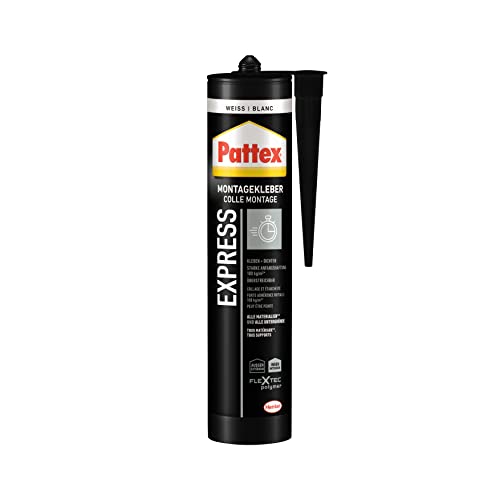 Pattex Montage Express, starker Montagekleber für schnelle Verklebungen, Universalkleber für alle Materialien*, Baukleber mit starker Anfangshaftung, 1x440g Kartusche von Pattex