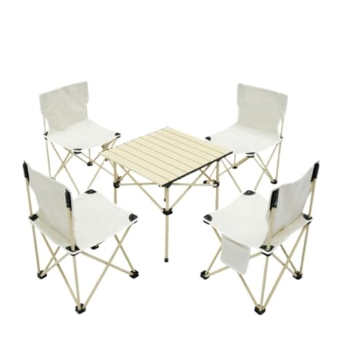 Paulapang Klapptische Outdoor-Klapptisch Und Stuhl-Set, Tragbarer Picknicktisch Und Stuhl, 5-teiliges Set, Praktisch for Den Außenbereich Campingtisch (Color : White, Size : A) von Paulapang
