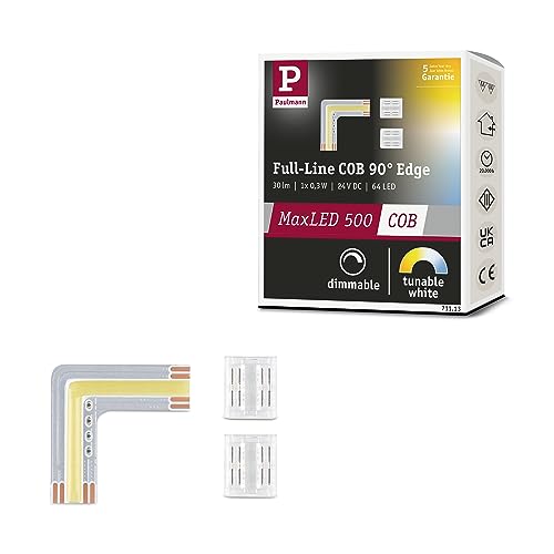 Paulmann 71113 MaxLED 500 LED Strip Full-Line COB Ecke 0m 0,35W 1000lm/m 2.133LEDs/m Tunable White LED Band erweiterbar, Silber von Paulmann