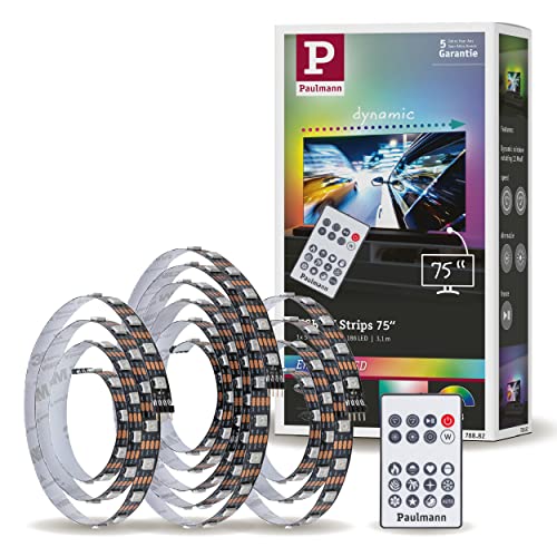 Paulmann 78882 LED Stripe USB TV-Beleuchtung 75 Zoll 3,1m 60LEDs/m Dynamic Rainbow RGB incl. 1x5 Watt dimmbar Lichtband Schwarz Kunststoff von Paulmann