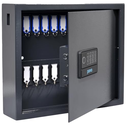 Pavo Digitales elektronisches Schloss, auch offen mit einem Fingerabdruckleser, 10 schwarze Magnettüren, inkl. Schlüsselschrank für 20 Schlüssel von Pavo