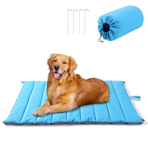 Pawaboo Hundebett Outdoor, Faltbar Wasserdicht Hundematte Haustierbett, 120 x 100 cm Tragbar Outdoor Camping Hundebett für Picknick, Waschbar Hundeplatz mit Baumwolle für Mittelgroß Hunde - Blau, XL von Pawaboo