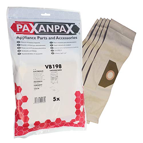 Paxanpax VB198 Kompatible Papier-Staubsaugerbeutel für Electrolux E26/E26N Aqualux, Electrojet, Masterlux, Twinstream Z76 Serie (5 Stück), braun von Paxanpax
