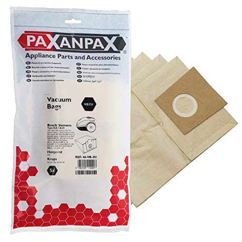 Paxanpax VB351 Staubsaugerbeutel für Bosch Siemens Typ D, E, F, G, H' Activa, Alpha, Kids & Fun, Super VS Serie (5 Stück), Papier, braun von Paxanpax