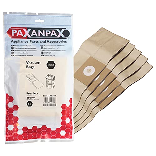 Paxanpax VB468 Kompatible Papiertüten Premiere Mini 175, DVU140 Truvox Valet Contract V6, V9, V10 Serie 5 Stück von Paxanpax