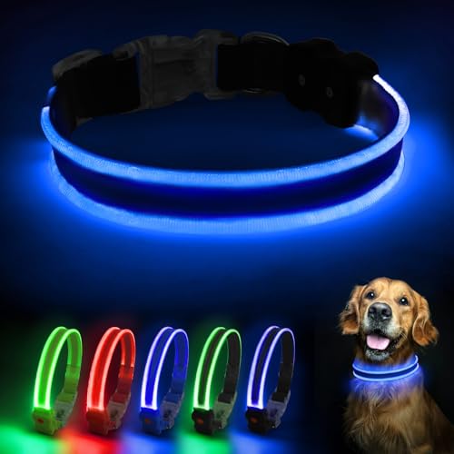 PcEoTllar Hundehalsband Leuchtend, Leuchthalsband Hund Aufladbar LED Halsband für Kleine Mittlere Große Hunde mit 3 Blinkmodi Sicherheit Wasserdichtes Einstellbare, Schwarz-L von PcEoTllar