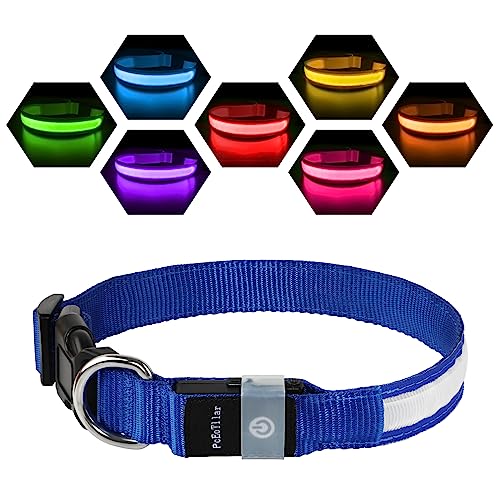 Leuchthalsband Hund Aufladbar USB-C, LED Halsband für Hunde Wasserdicht Hundehalsband Leuchtend 7 Farben Blinklicht Einstellbar Leichte Halsband Hunde für Kleine Mittlere Große Hunde, Blau S von PcEoTllar