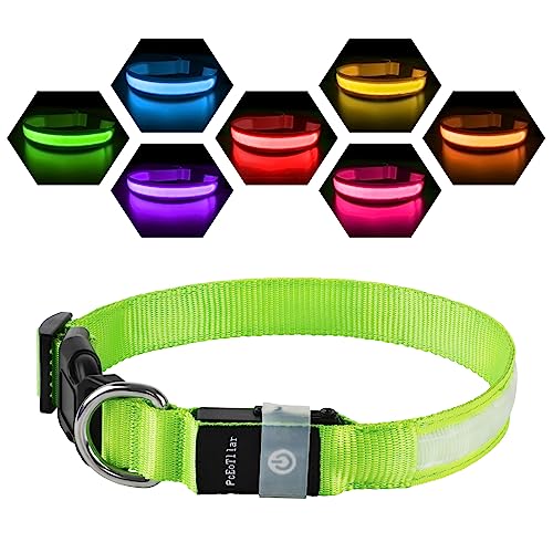 Leuchthalsband Hund Aufladbar USB-C, LED Halsband für Hunde Wasserdicht Hundehalsband Leuchtend 7 Farben Blinklicht Einstellbar Leichte Halsband Hunde für Kleine Mittlere Große Hunde, Grün L von PcEoTllar