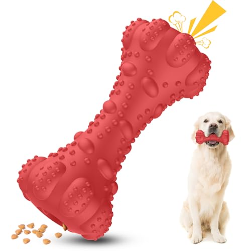 PcEoTllar Hundespielzeug UnzerstöRbar Quietschend Kauspielzeug Hund für GroßE Mittelgroße Kleine Hunde Naturkautschuk Hundespielzeug Intelligenz Futterspielzeug für Hunde, Rot von PcEoTllar