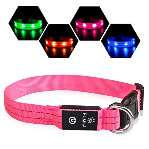 PcEoTllar Hundehalsband Leuchthalsband, Leuchthalsband Hund Aufladbar Blinkende Reflektierend LED Hundehalsband Leuchten Einstellbar für Große Mittelgroße Kleine Hunde, Rosa-XS von PcEoTllar