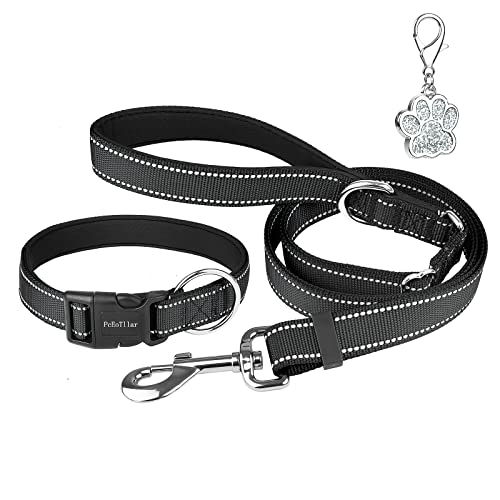 Hundehalsband Gepolstert Reflektierendes Halsband Hunde Einstellbar Neopren Nylon Hundehalsbänder für kleine mittlere große Hunde, Schwarz, L (50-60cm) von PcEoTllar