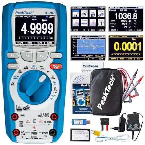 PeakTech 3440 – True RMS Digital Multimeter mit 4.0 Bluetooth & Grafik-Display, 50000 Counts, Profi-Handmultimeter, TÜV/GS, Autorange, Spannungsmesser, Durchgangsprüfer, Messgerät - CAT III 1000 V von PeakTech