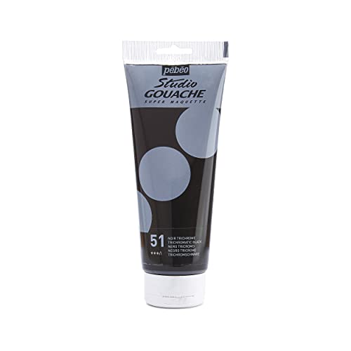 Pébéo - Studio Gouache 220 ml - Professionelle Gouache-Farbe, Gouache-Farben, deckende und pigmentierte Gouache-Malfarben - Schwarzes Trichrom - 220 ml von Pébéo