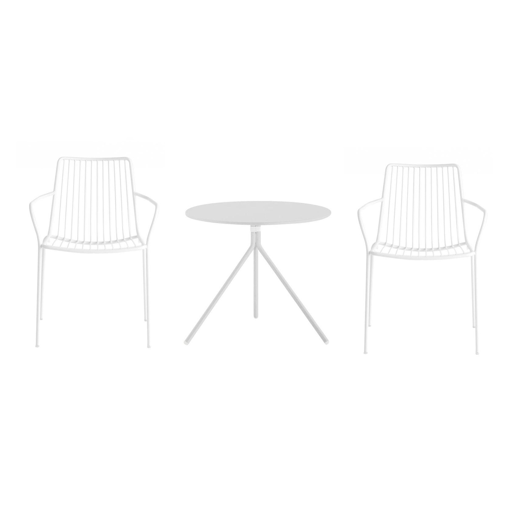 Pedrali - Nolita Gartenset - weiß/lackiert/1x Tisch: H 49cm / Ø 65,5cm/ 2.1kg/2x Stuhl: BxHxT 59,5x84,5x58cm/ 5.9kg von Pedrali