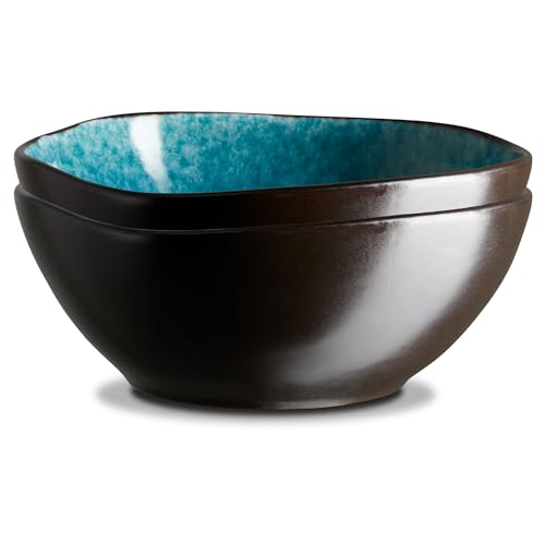 Peill+Putzler Germany 2er Set Poke Bowls, außen matt schwarz/innen blau, 900ml Volumen, große Schüsseln aus hochwertigem Steinzeug, Schalen in moderner unregelmäßiger Form von Peill+Putzler Germany