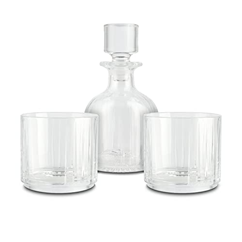 Peill+Putzler Germany 3er Whiskyset, Whiskyflasche mit 340 ml Volumen, 2 Whiskygläser mit 320 ml Volumen, perfekt Stapelbar, Kristallgläser mit schlichten Streifendesign, schwerer Boden von Peill+Putzler Germany