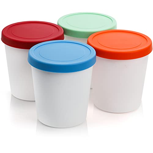 Peohud 4 Stück Eiscreme Behälter mit Silikondeckel, 1 Liter Eisbehälter für Speiseeis BPA-frei Gefrierbehälter mit Silikondeckel für Hausgemachtes Eis, Gefrierschrank und Spülmaschine von Peohud