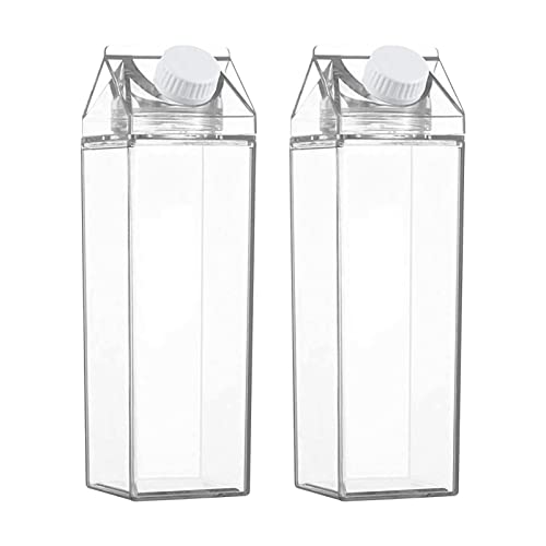 Pack of 2 Transparent Milk Carton Water Bottles - Stück Milchkarton-Wasserflasche, transparent, quadratische Milchflasche, Trinkgeschirr | Milchwasserflaschen,transparente Milchbox,Schule,Aktivitäten von Peosevi