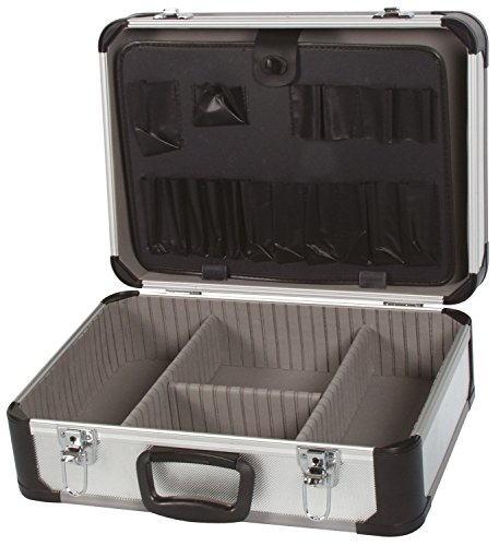 Perel Werkzeugkoffer, Tragegurt, verstellbare Facheinteilung, Schlüsselschloss, 2 Schlüssel, Aluminium, Grau, 460 x 330 x 165 mm von Perel