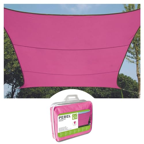 Perel Sonnensegel, wasserabweisend, 3.6 x 3.6 m, 160 g/m², Polyester, Quadrat, Fuchsia von Perel