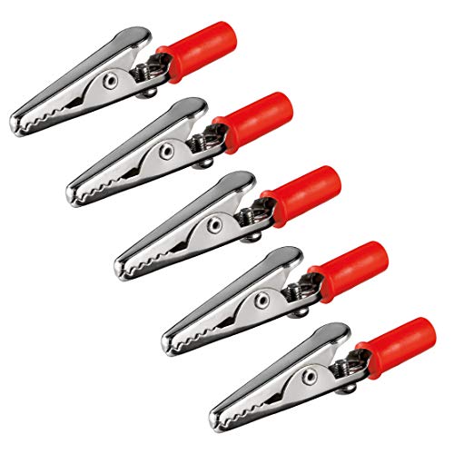 5x Krokodilklemme | Rot | 55 mm | mit Schraube | Metall Klemmen Kunststoff Griff | Bananenstecker Abgreifklemme Clips Alligator | 5 Stück von PerfectHD