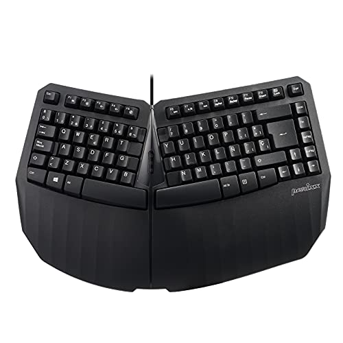 Perixx PERIBOARD-413B ES, Kabelgebundene ergonomische kompakte Geteilte Tastatur, 40 x 27,5 x 5,5 cm, TKL-Design, Schwarz von Perixx