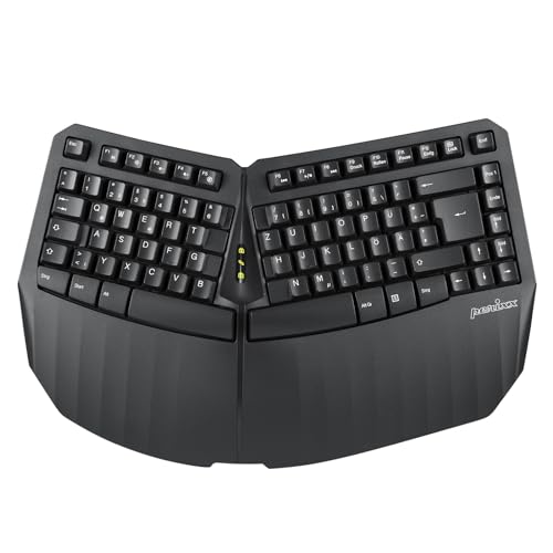 Perixx PERIBOARD-613B Kompakte kabellose ergonomische Tastatur mit geteiltem Tastenfeld und Handballenauflage, Dualmodus - Bluetooth und 2.4 GHz; Kompatibel mit Windows 10 und Mac OS X, DE QWERTZ von Perixx