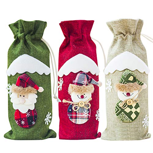 Petalum Weihnachten Deko weinrot Weinflasche Flaschenanzug Flaschenüberzug Weihnachtsmann Hut Flaschebeutel Flaschetasche Party Geschenke (Einheitsgröße, 3PCS Karton FigureB) von Petalum