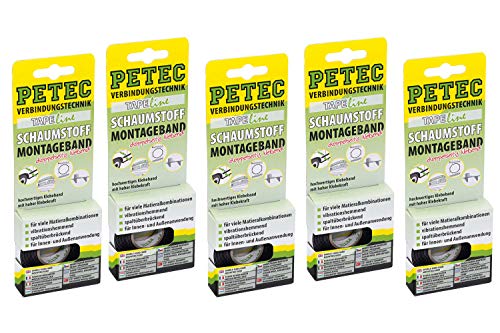Doppelseitiges Klebeband 5x Zierleisten Montageband 12mm Petec Schaumstoff Tape von PETEC