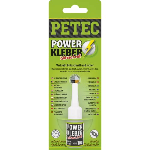 PETEC Power Kleber 10g Sekundenkleber blitzschnell Superkleber für viele Materialien, schnelltrocknender Flüssigkleber, Einkomponentenkleber von PETEC