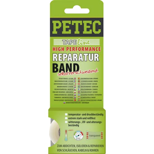 PETEC Reparaturband high performance 3mx25mmx0,5mm, transparent selbstverschweißend, Tape zum Abdichten und Reparieren von Schläuchen 94903 von PETEC