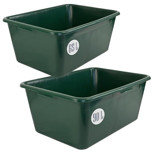 Petigi 2er Set Wildwanne 65 L + 90 L Futterwanne Mörtelwanne Kunststoffwanne Wassertrog Wasserbehälter Grün Lebensmittelecht Multiwanne von Petigi