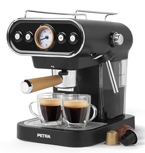 Petra PT5108VDEEU7 3-in-1 1.2L Kaffeemaschine - BPA-Frei Esspressomaschine Mit Milchaufschäumer, Geeignet Für 30/54mm Kapseln, Filterkaffee & Gemahlenem Kaffee, 1050W, 19 Bar Italienische Pumpe von Petra