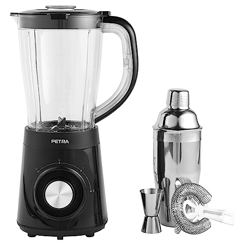 Petra PT5619VDE Cocktailmixer-Set - Standmixer mit Cocktailshaker, Zubehör, 2 Geschwindigkeiten & Pulse-Funktion, Edelstahlklinge, Sperren/Entsperren, Herstellung von Punches/Smoothies, 1,5L, 500W von Petra