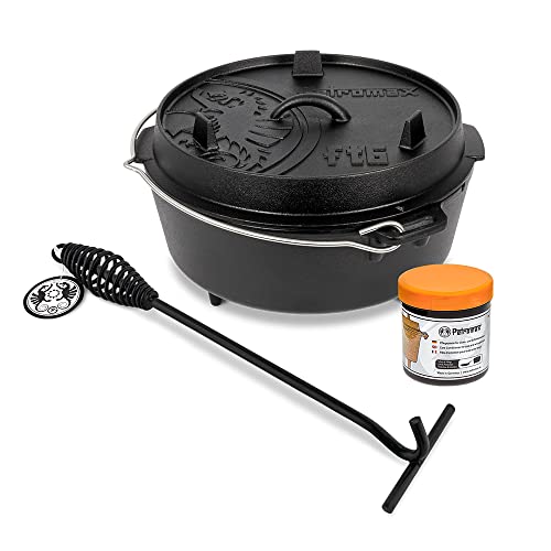 Petromax Feuertopf (Dutch Oven) Set´s (FT6, mit Standfüssen) | Original Gusseisen | mit Deckelheber und Pflegepaste | ohne Einbrennen | Einsteiger-Set | robust & vielseitig von Petromax