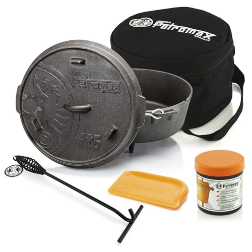 Petromax Feuertopf Starterset ft6-t (Dutch Oven Planer Boden) inkl. Deckelheber + Tasche + Pflegepaste + Schaber von Petromax